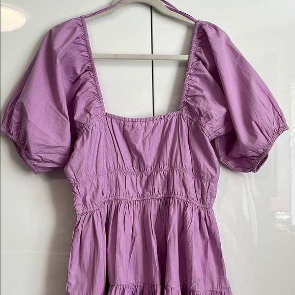 Avec Les Filles Lilac Puff Sleeve Cotton Tiered Dress, Size M - Picture 10 of 12